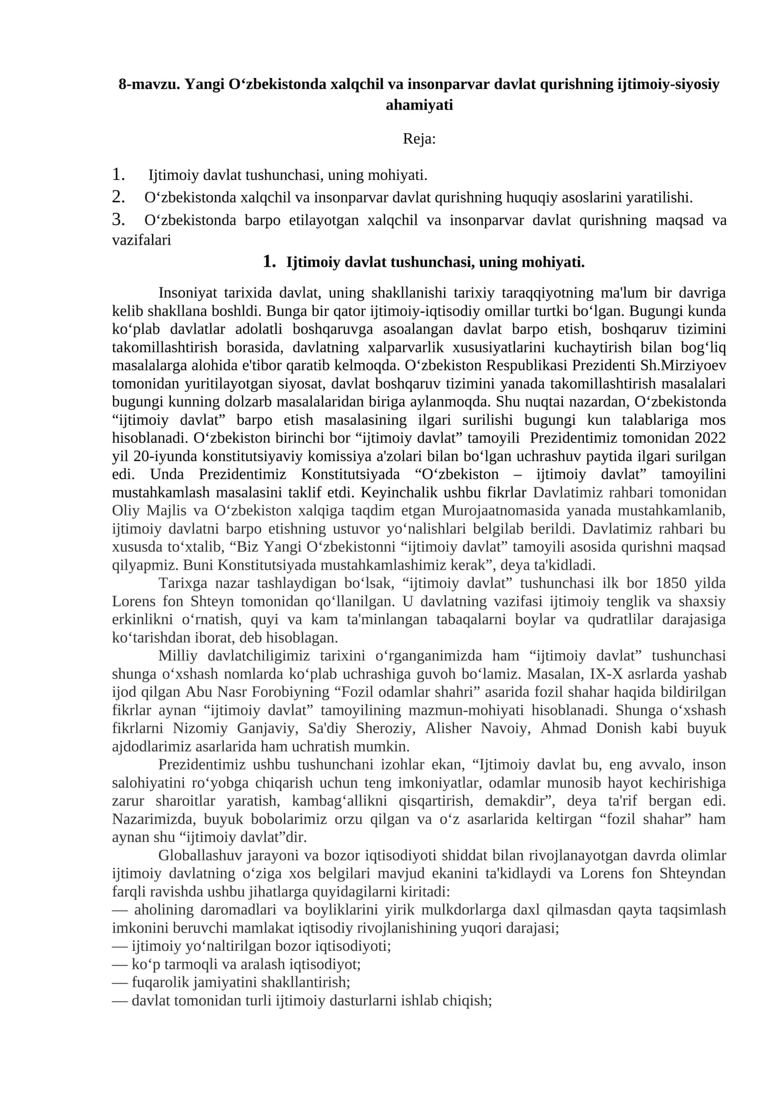 Yangi O‘zbekistonda xalqchil va insonparvar davlat qurishning ijtimoiy-siyosiy ahamiyati 1