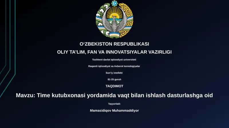 Time kutubxonasi yordamida vaqt bilan ishlash dasturlashga oid 1