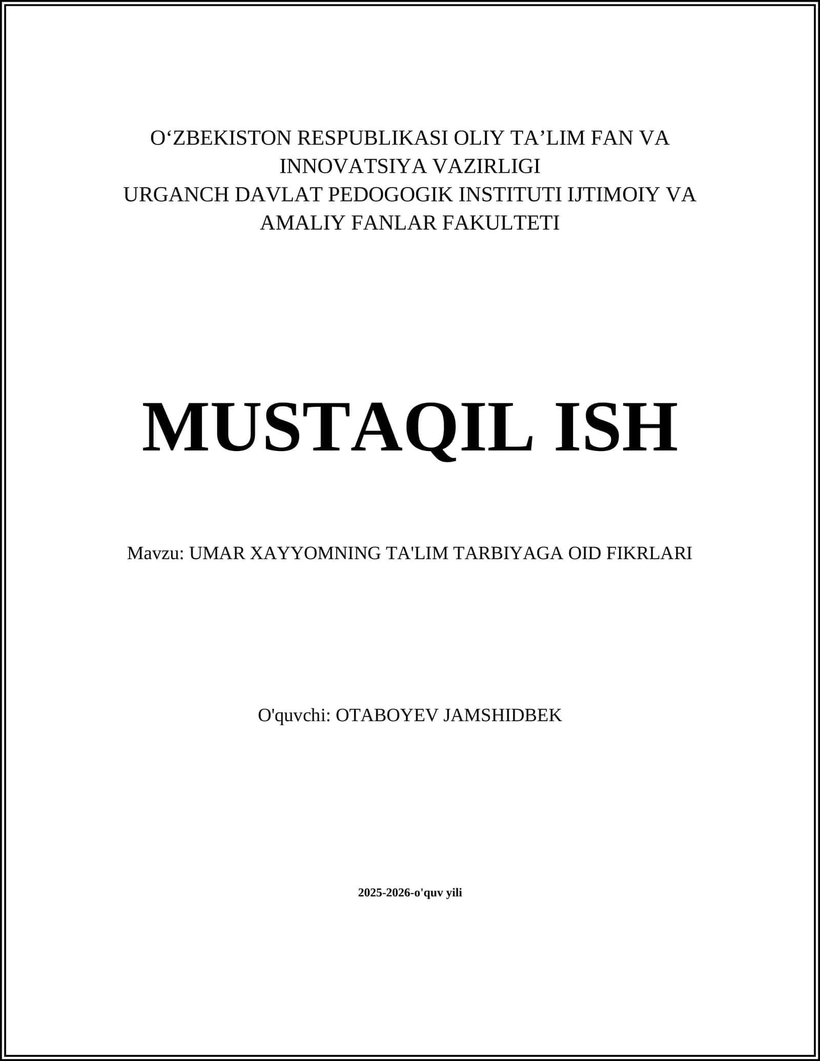 UMAR XAYYOMNING TA'LIM TARBIYAGA OID FIKRLARI 1