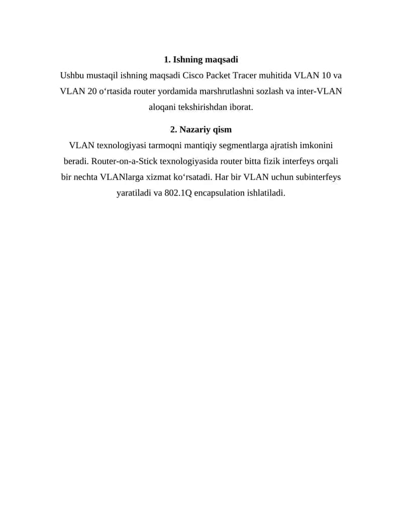 Cisco Packet Tracer VLAN Configuration 1