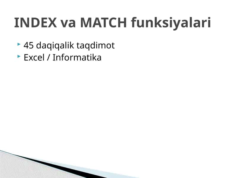 45 daqiqalik taqdimot Excel / Informatika 1