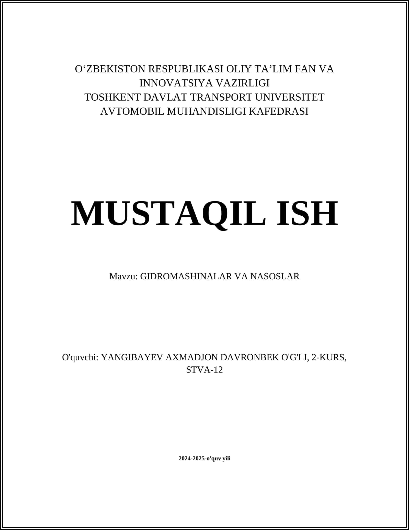 GIDROMASHINALAR VA NASOSLAR 1