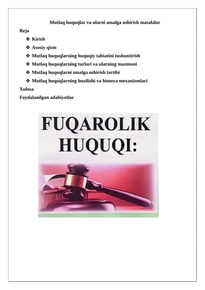 Mutlaq huquqlar va ularni amalga oshirish masalalar 1