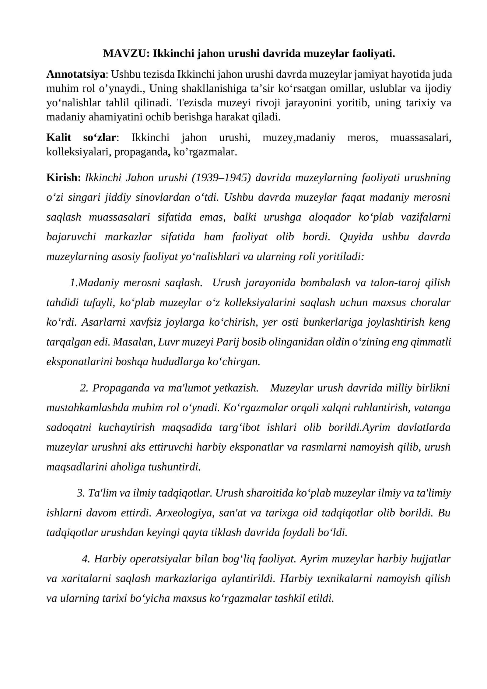 Ikkinchi jahon urushi davrida muzeylar faoliyati 1