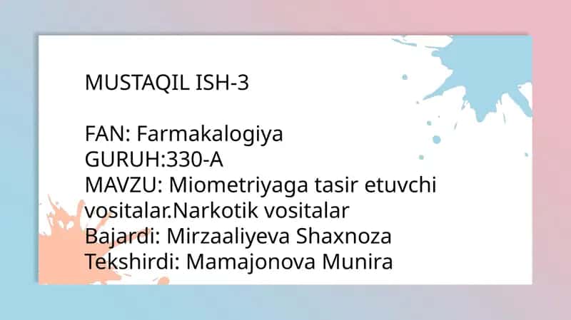 Miometriyaga ta'sir etuvchi vositalar.Narkotik vositalar 1