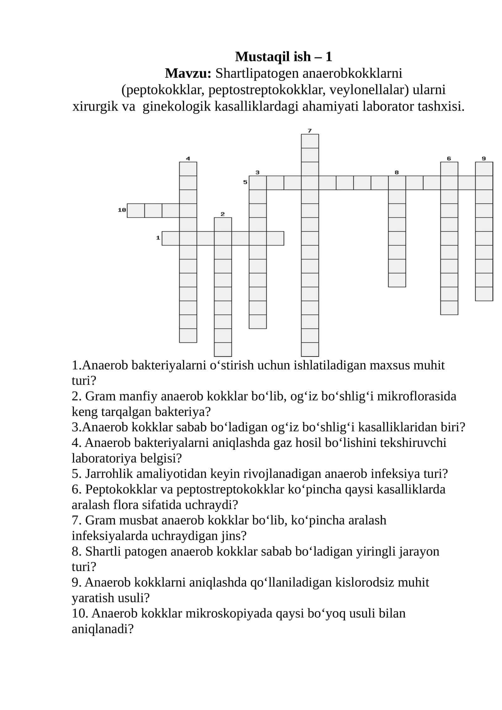 Shartlipatogen anaerobkokklarni (peptokokklar, peptostreptokokklar, veylonellalar) ularni xirurgik va ginekologik kasalliklardagi ahamiyati laborator tashxisi 1