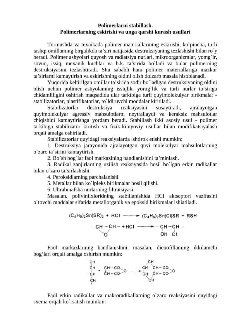Polimerlarni stabillash 1