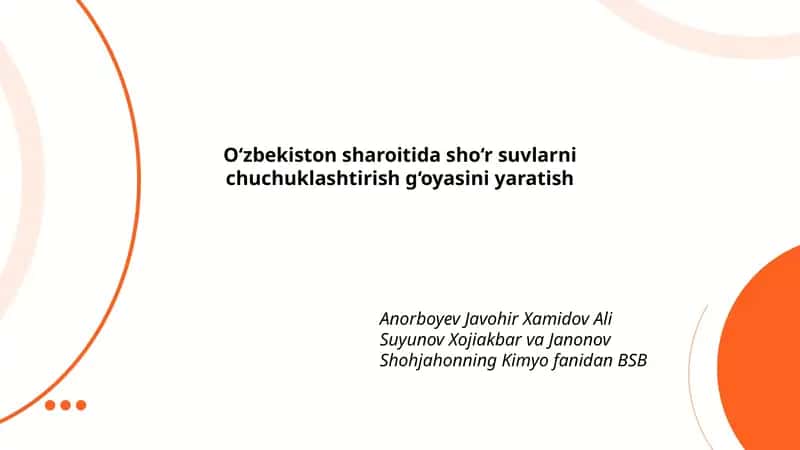 O‘zbekiston sharoitida sho‘r suvlarni chuchuklashtirish g‘oyasini yaratish 1