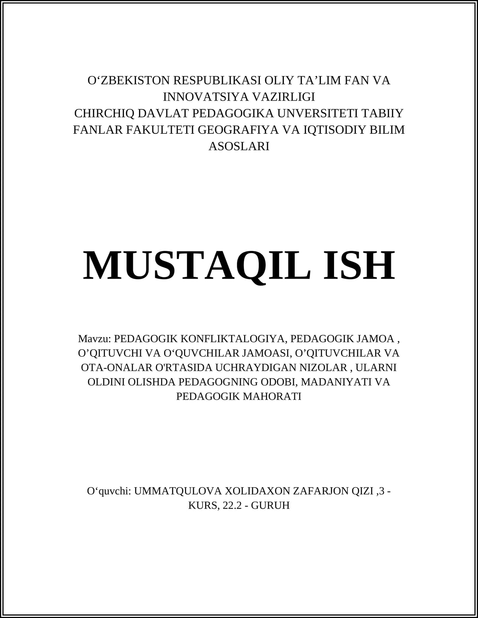 PEDAGOGIK KONFLIKTALOGIYA 1