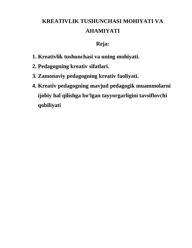 KREATIVLIK TUSHUNCHASI MOHIYATI VA AHAMIYATI 1
