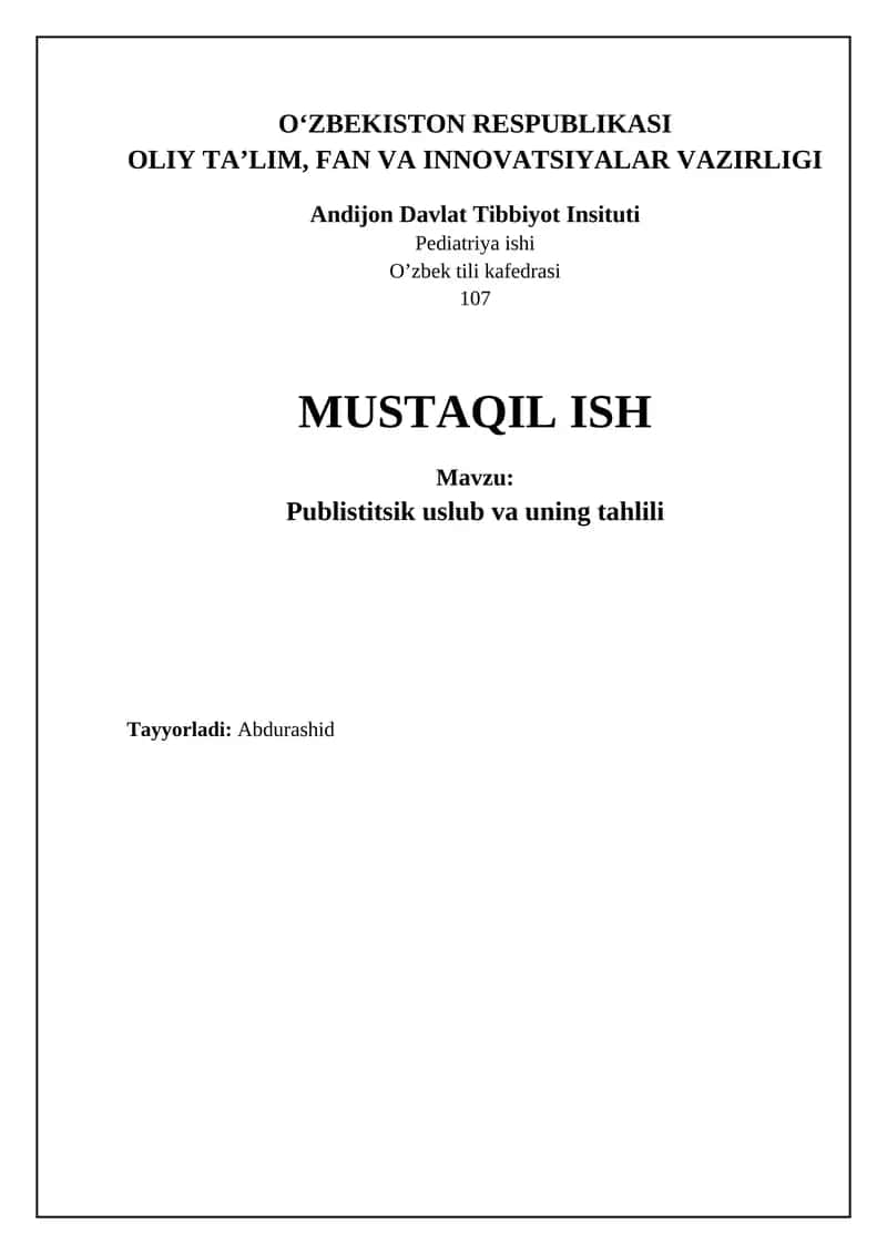 Publistitsik uslub va uning tahlili 1