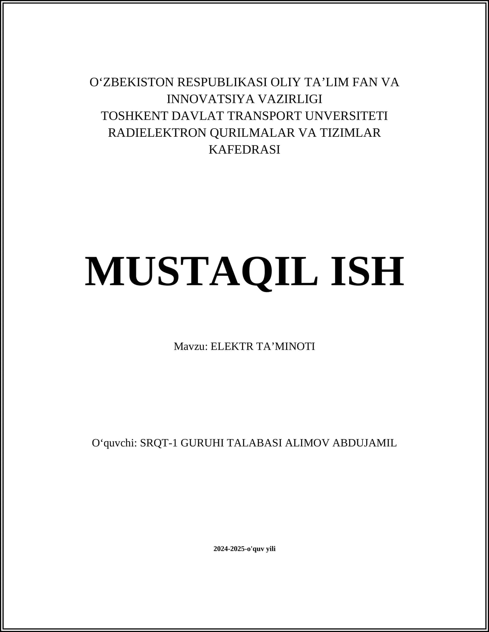 Elektr ta'minoti tizimlari 1