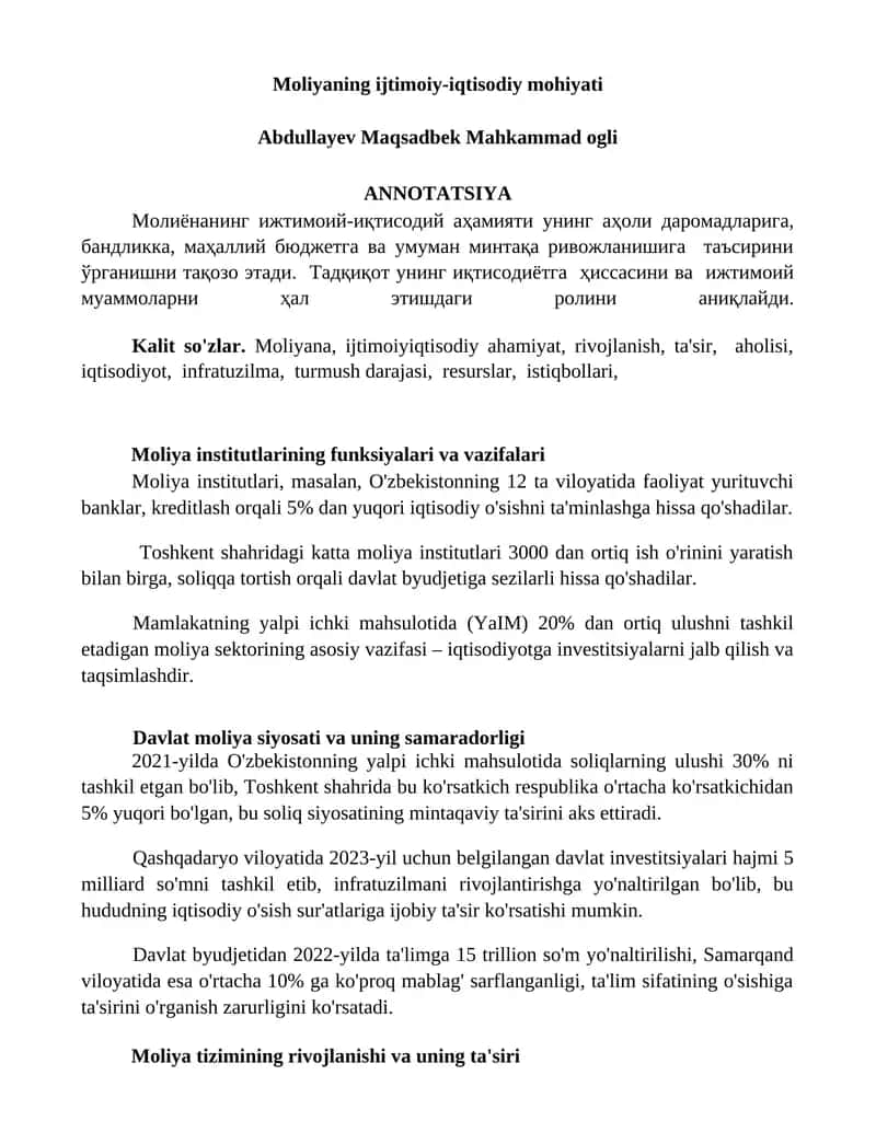 Moliyaning ijtimoiy-iqtisodiy mohiyati 1