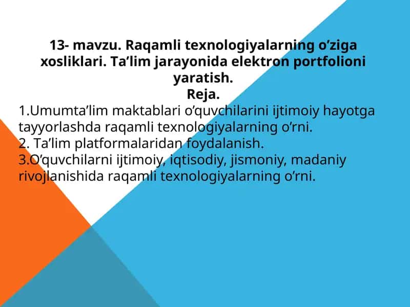 Rаqаmli tехnоlоgiyalаrning o’zigа хоsliklаri. Tа’lim jаrаyonidа elеktrоn pоrtfоliоni yarаtish 1