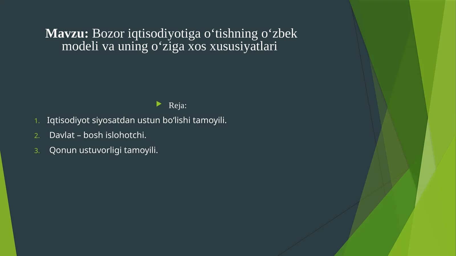 Bozoriqtisodiyotigaoʻtishningoʻzbekmodelivauningoʻzigaxosxususiyatlari 1