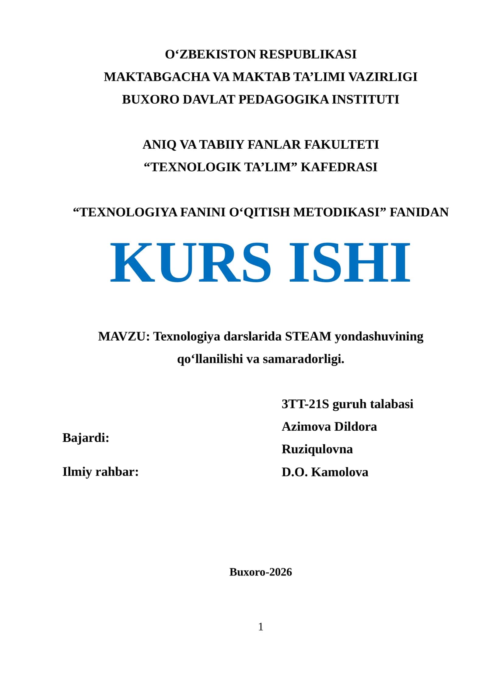 Texnologiya darslarida STEAM yondashuvining qo‘llanilishi va samaradorligi 1