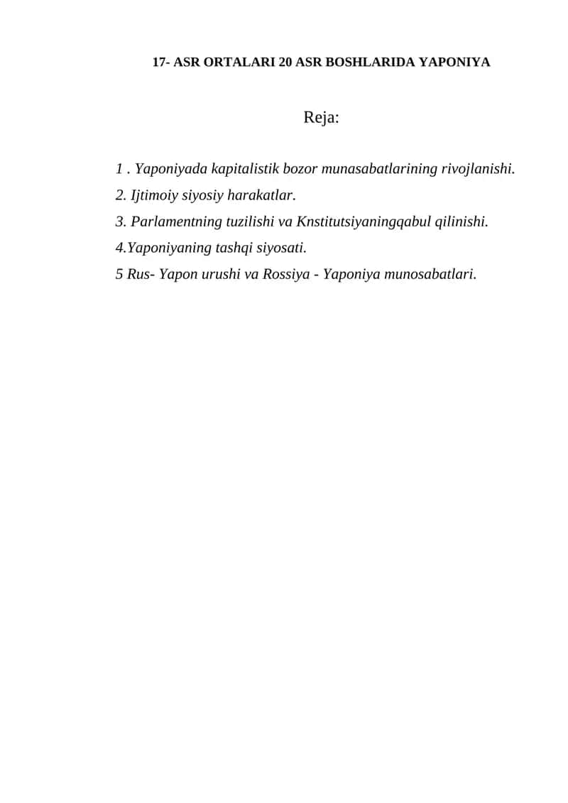 Yaponiyada Kapitalistik Bozor Munosabatlarining Rivojlanishi 1