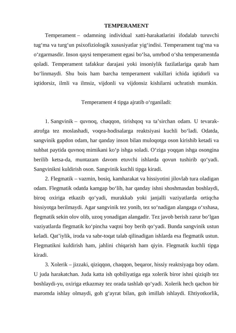 TEMPERAMENT 1
