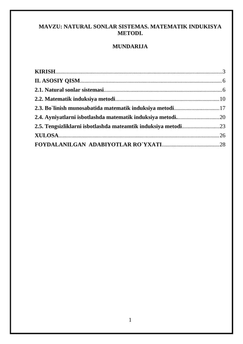 NATURAL SONLAR SISTEMAS. MATEMATIK INDUKISYA METODI 1