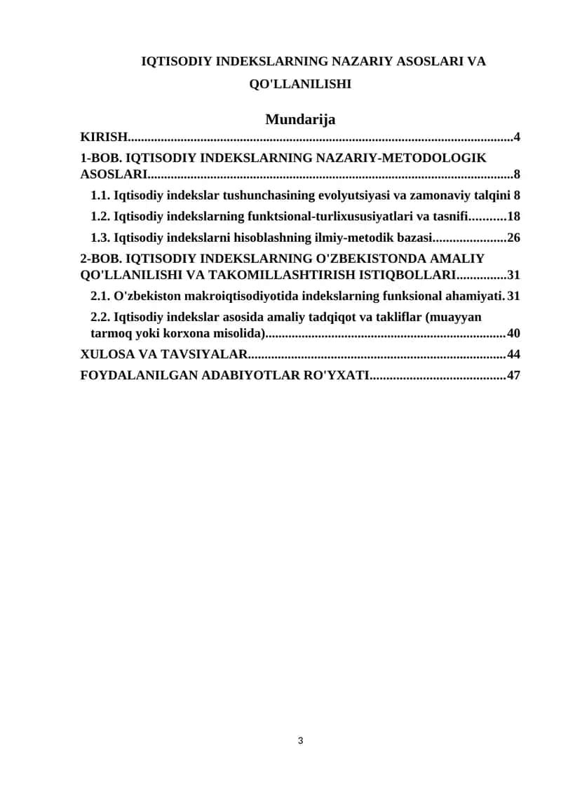 IQTISODIY INDEKSLARNING NAZARIY ASOSLARI VA QO'LLANILISHI 1