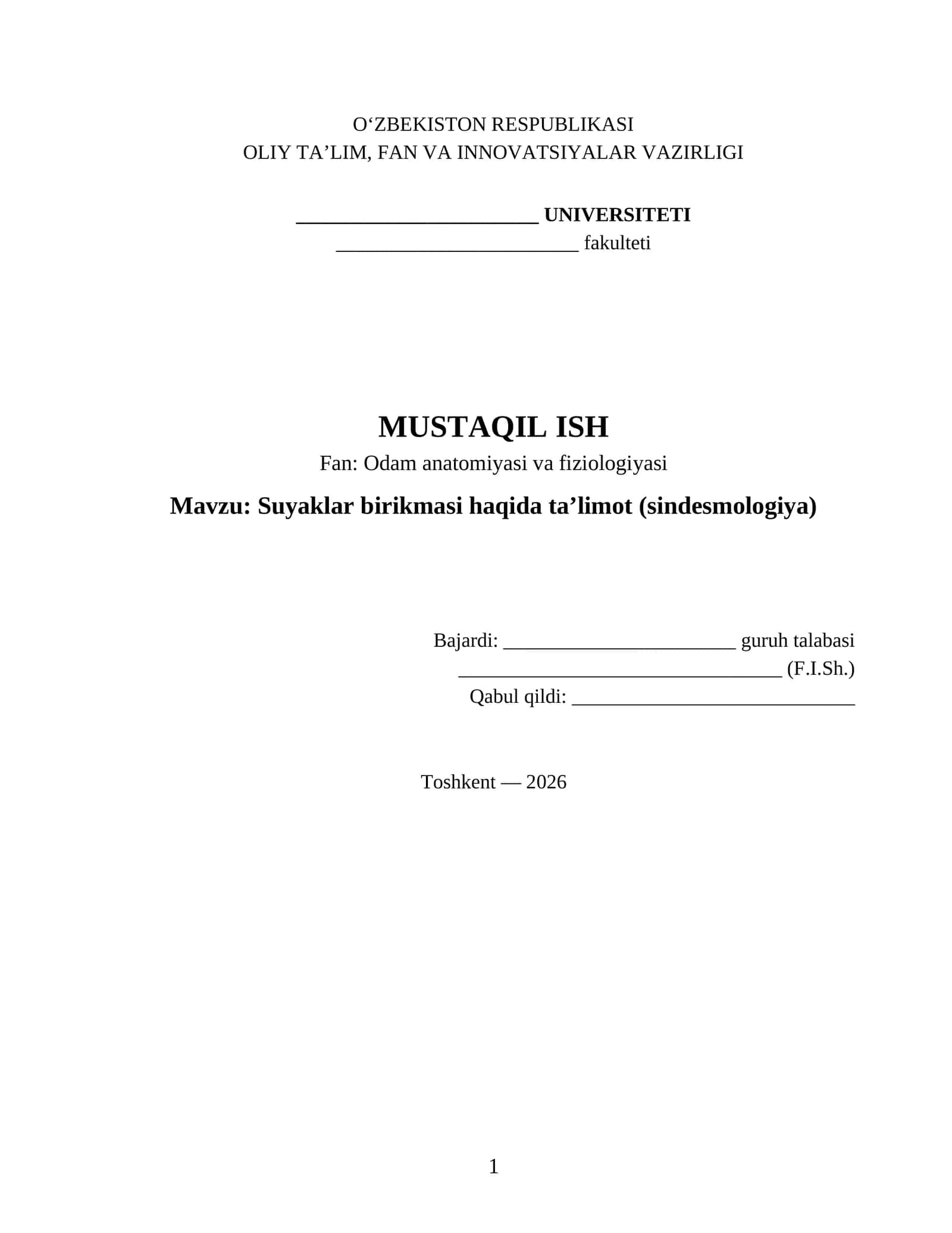 Suyaklar birikmasi haqida ta'limot (sindesmologiya) 1