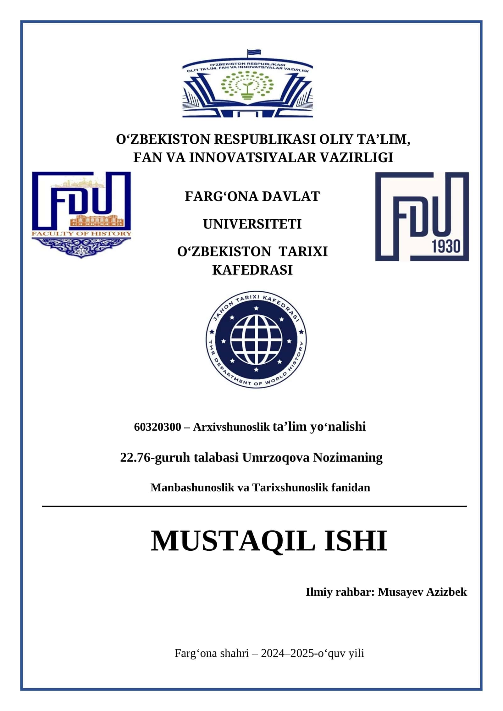 Arxivshunoslik ta'lim yo‘nalishi 1