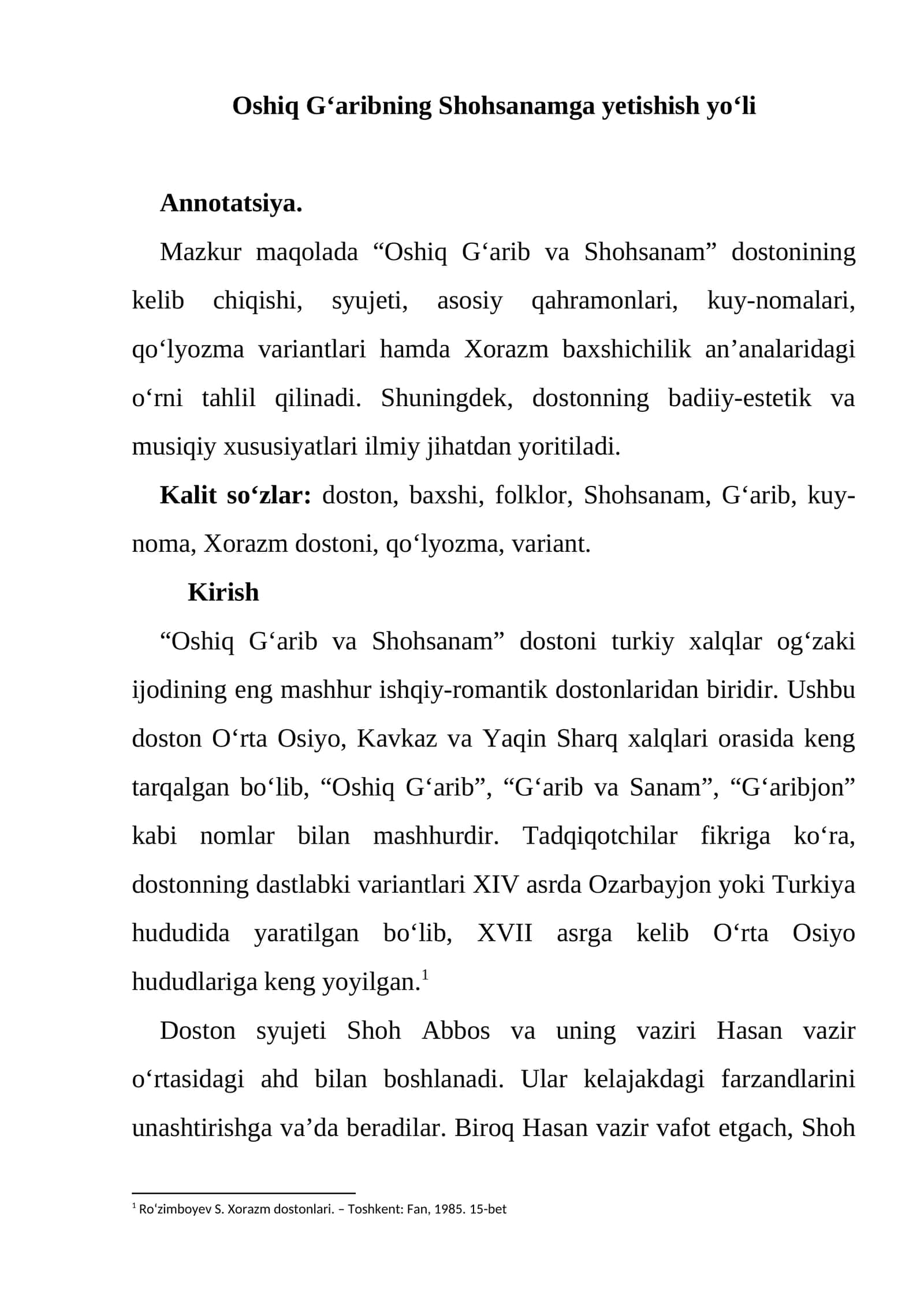 Oshiq G‘aribning Shohsanamga yetishish yo‘li 1
