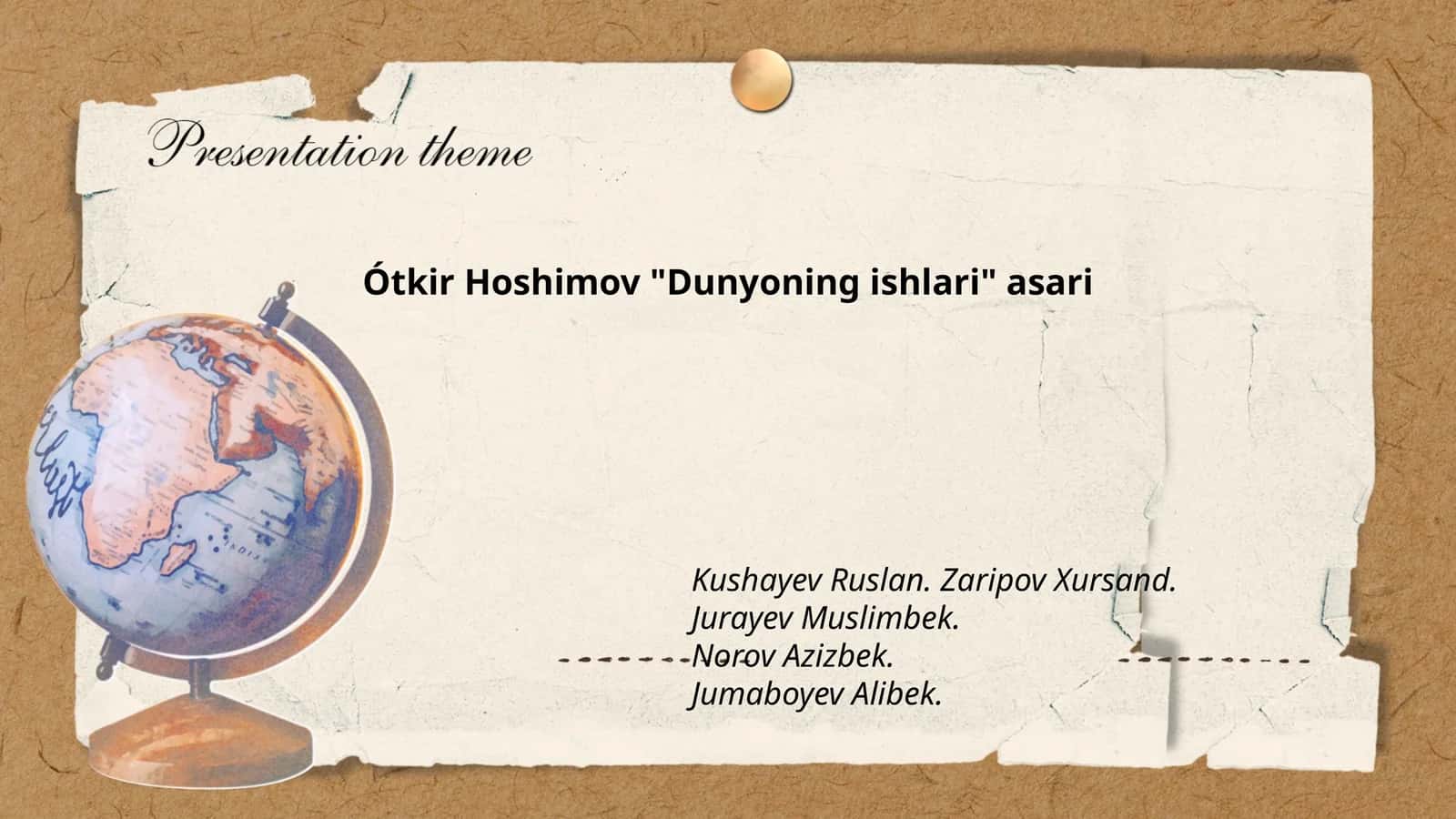 Ótkir Hoshimov "Dunyoning ishlari" asari 1
