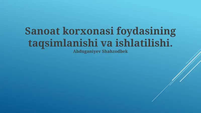 Sanoat korxonasi foydasining taqsimlanishi va ishlatilishi 1