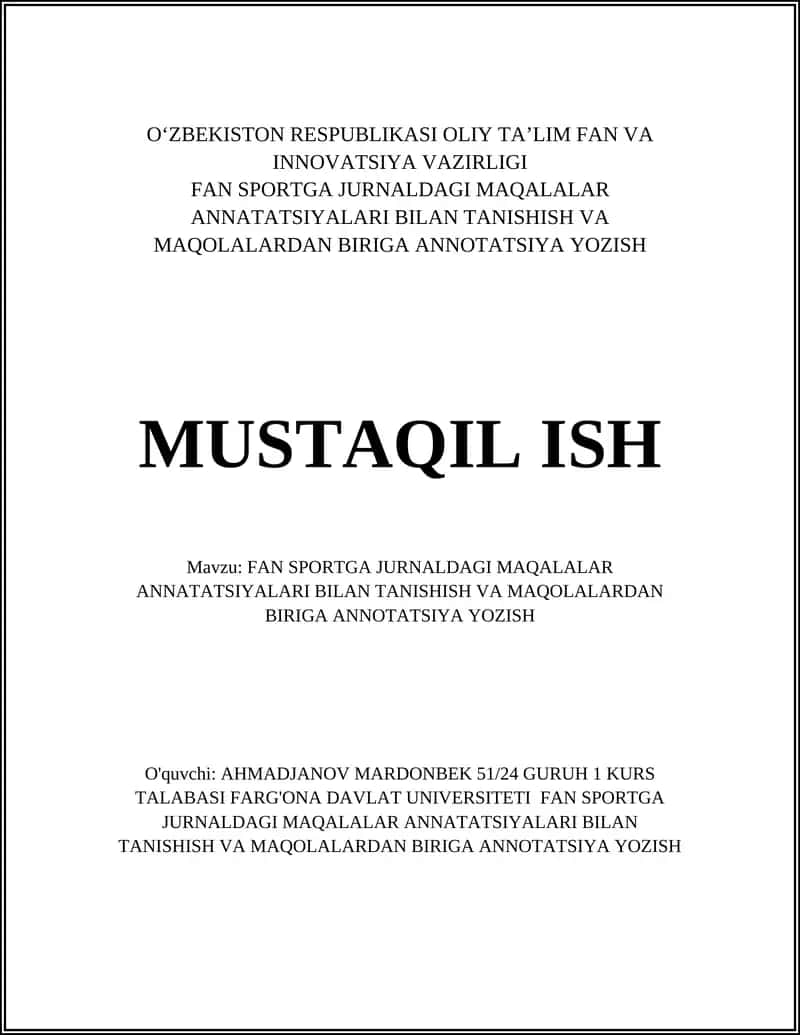Fan Sportga Jurnaldagi Maqalalar Annatatsiyalari Bilan Tanishish va Maqolalardan Biriga Annotatsiya Yozish 1