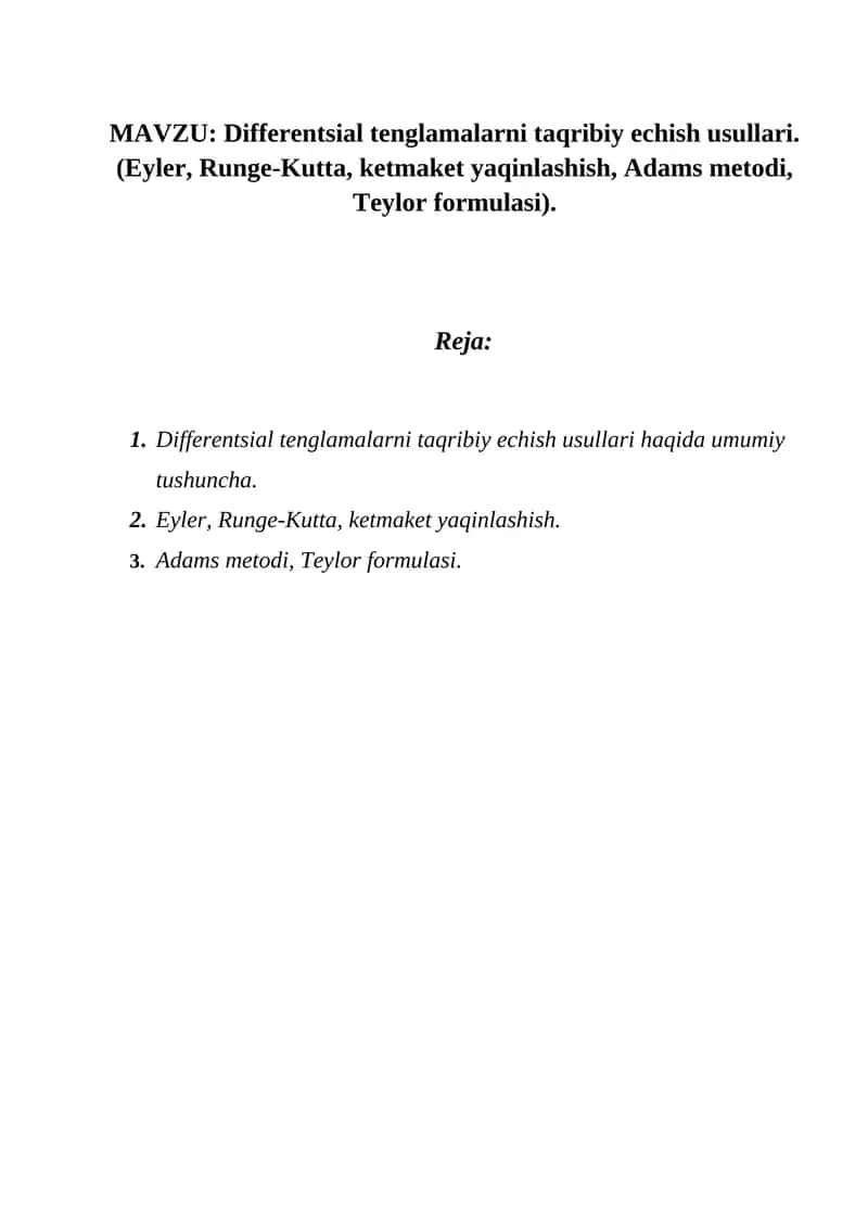 Differentsial tenglamalarni taqribiy echish usullari 1