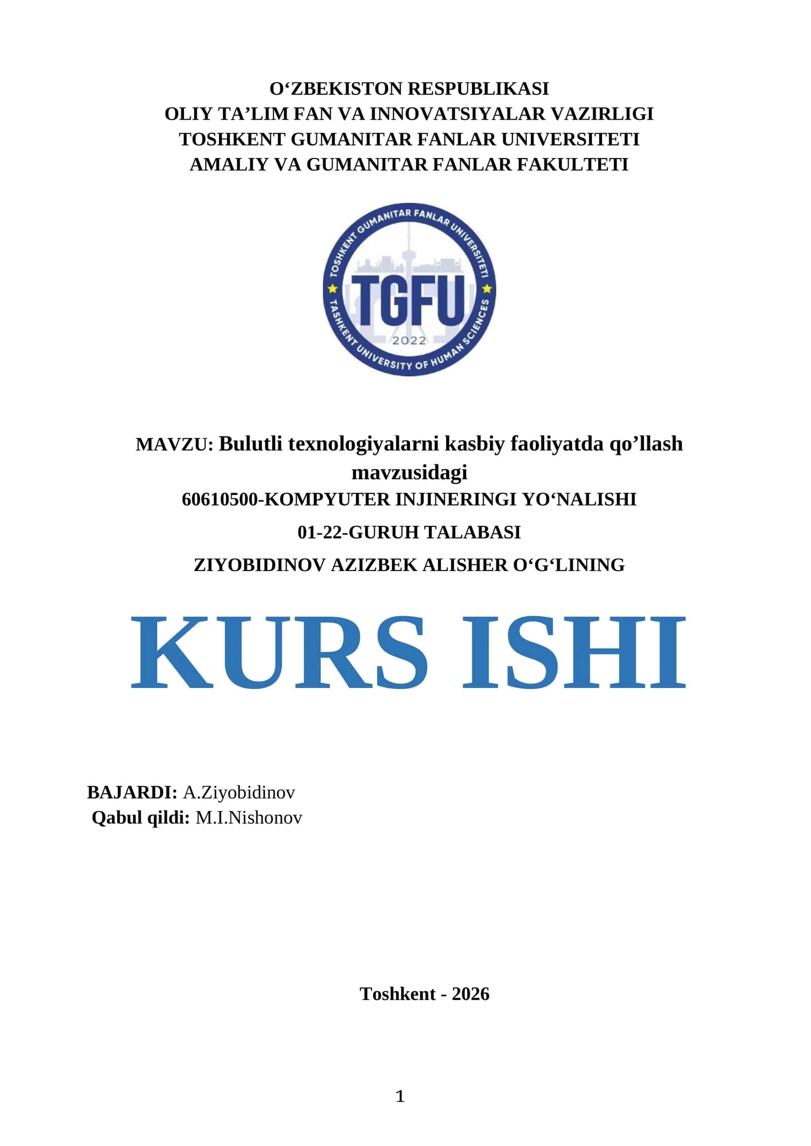 Bulutli texnologiyalarni kasbiy faoliyatda qo’llash mavzusidagi 1