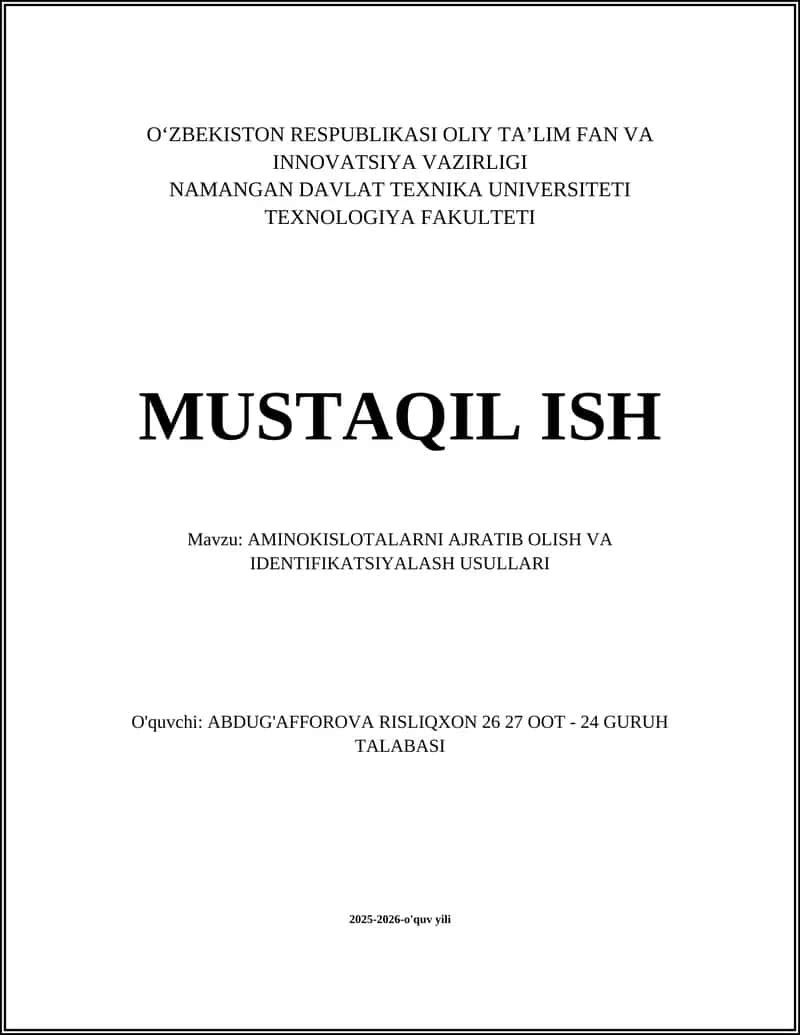 AMINOKISLOTALARNI AJRATIB OLISH VA IDENTIFIKATSIYALASH USULLARI 1