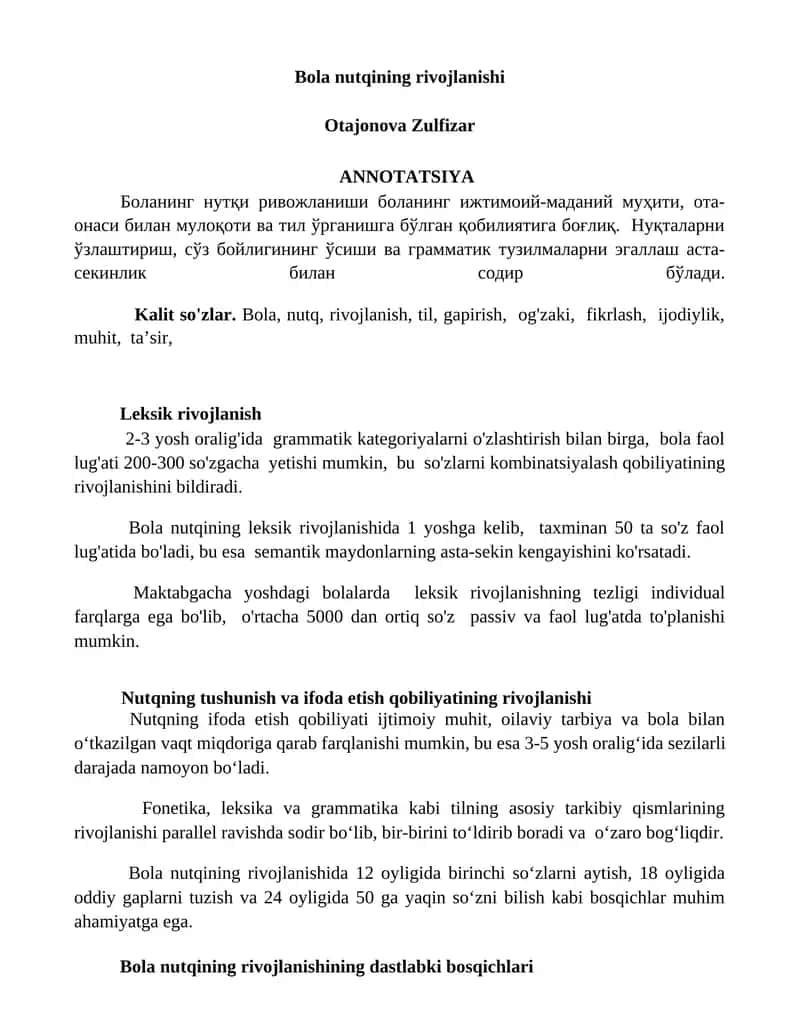 Bola nutqining rivojlanishi 1