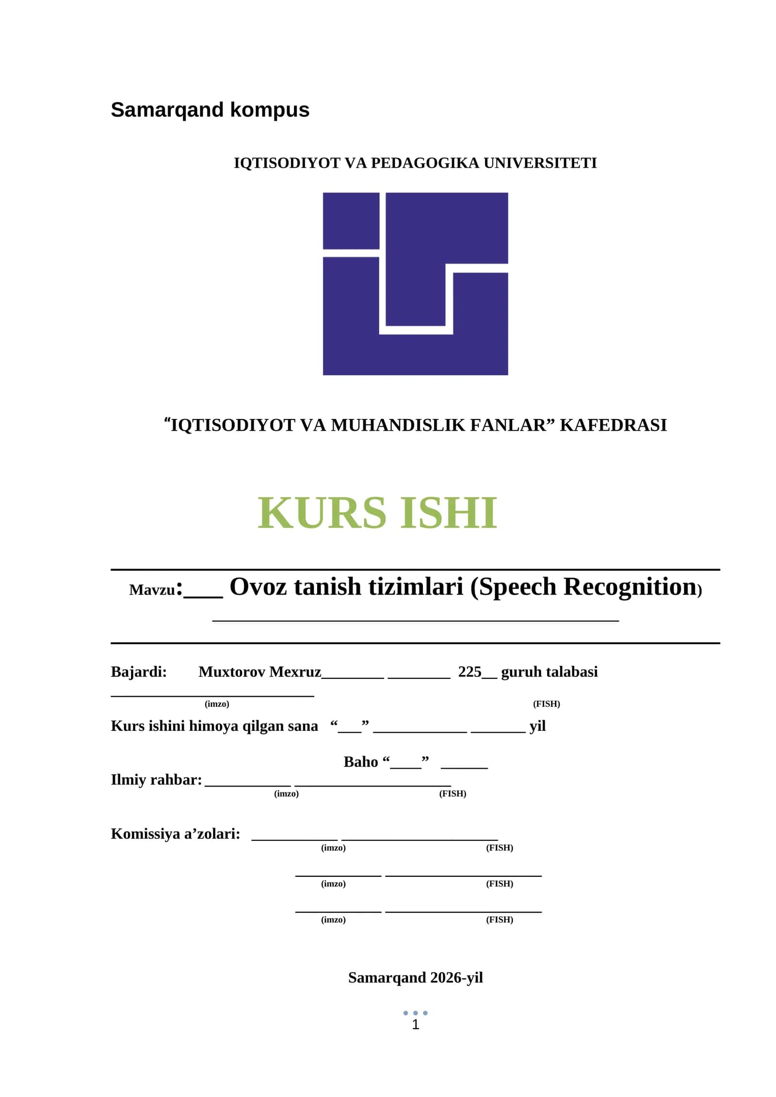 Ovoz tanish tizimlari (Speech Recognition) 1