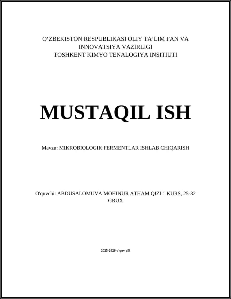 MIKROBIOLOGIK FERMENTLAR ISHLAB CHIQARISH 1