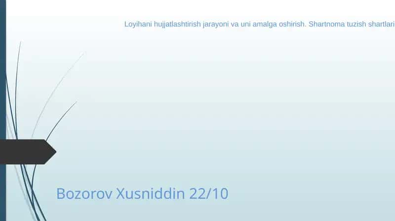Loyihani hujjatlashtirish jarayoni va uni amalga oshirish. Shartnoma tuzish shartlari 1