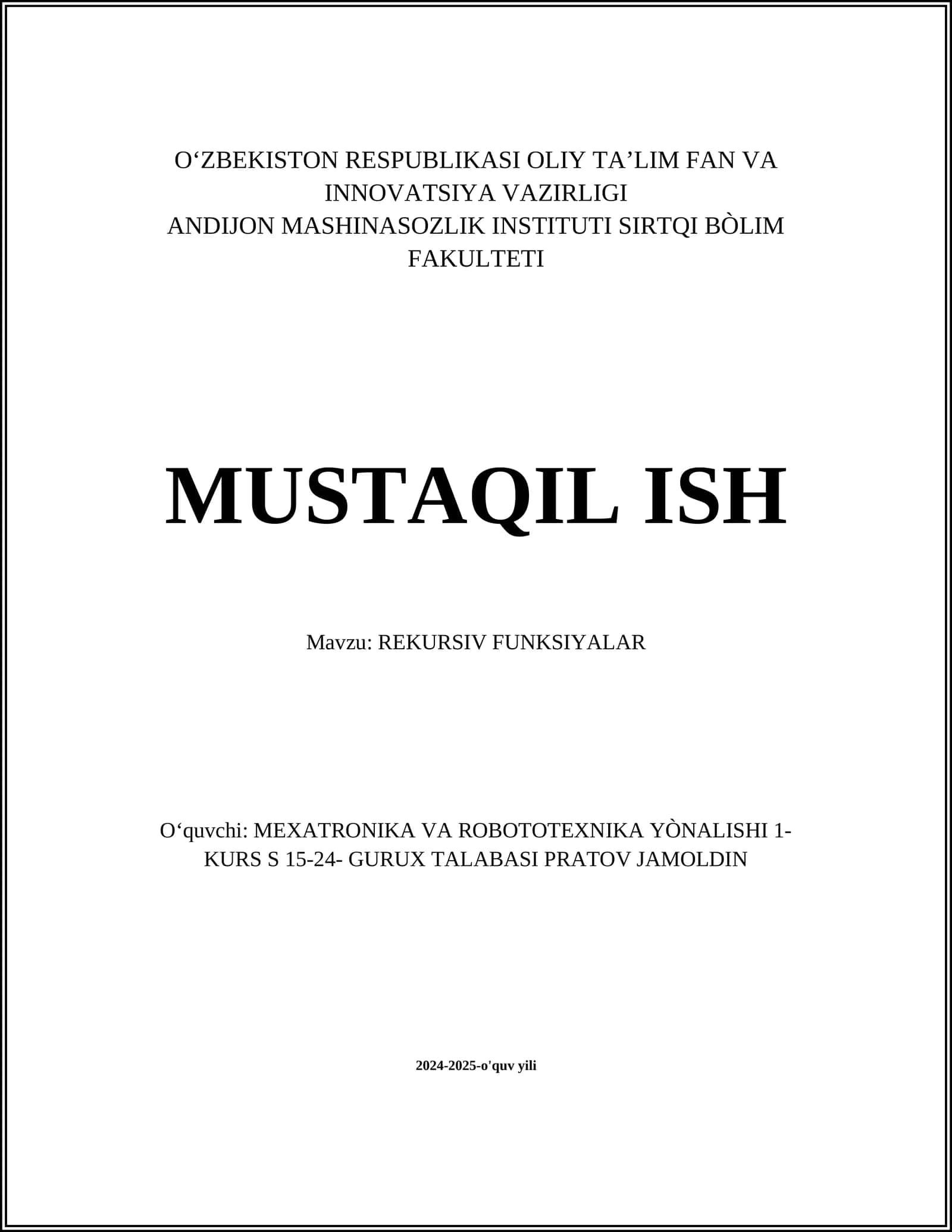REKURSIV FUNKSIYALAR 1