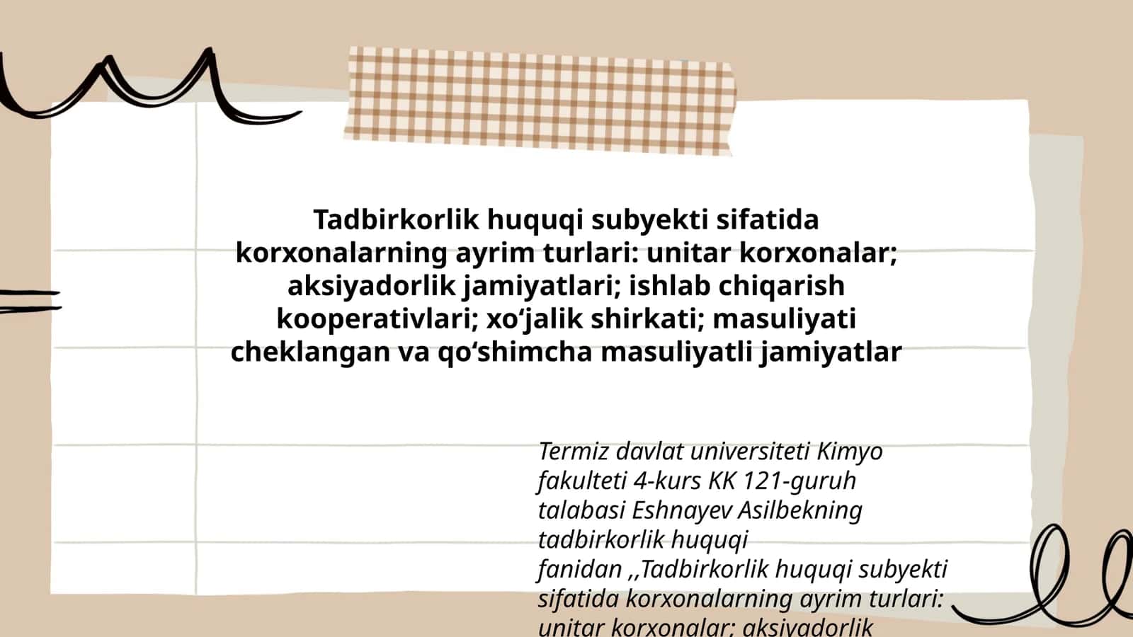 Tadbirkorlik huquqi subyekti sifatida korxonalarning ayrim turlari 1