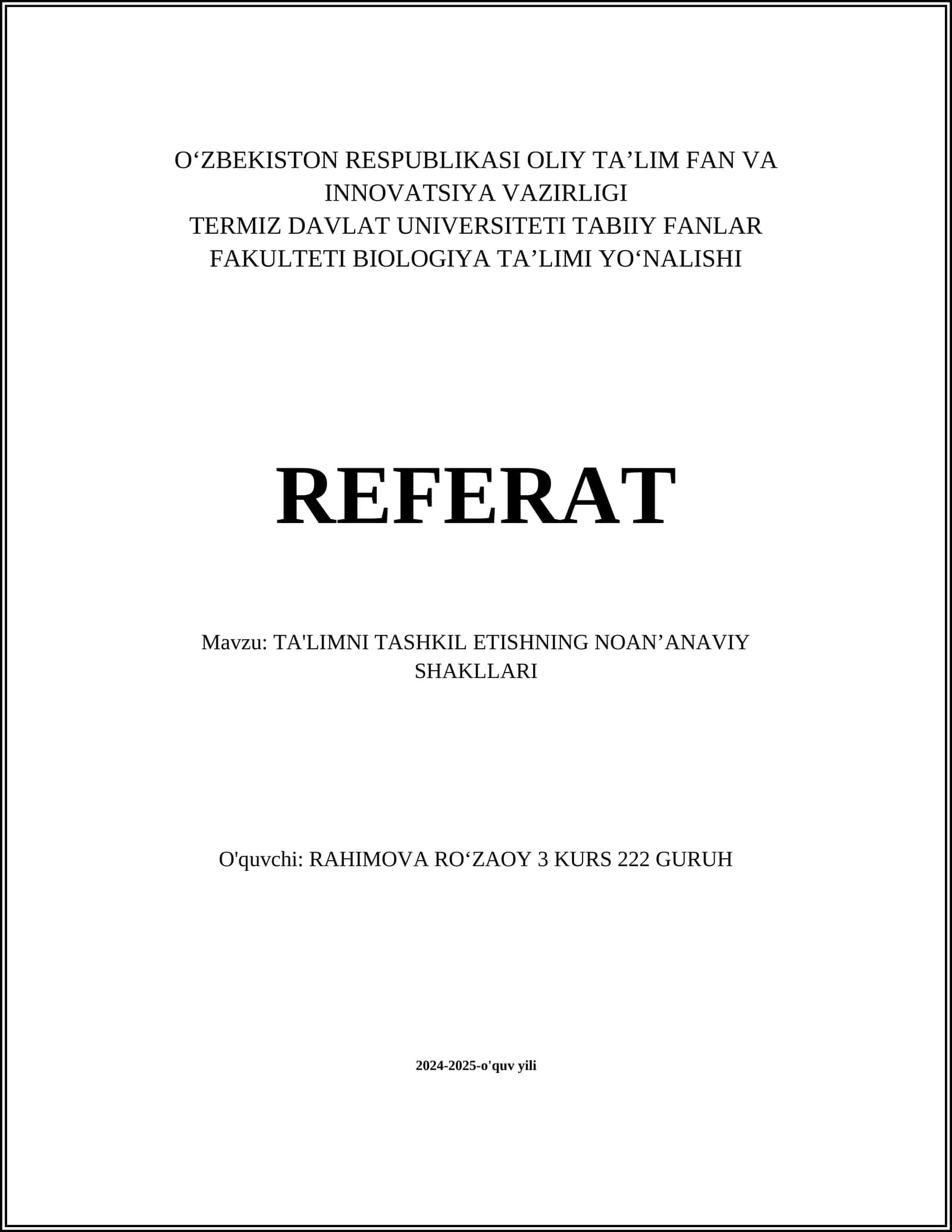 TA'LIMNI TASHKIL ETISHNING NOANʼANAVIY SHAKLLARI 1