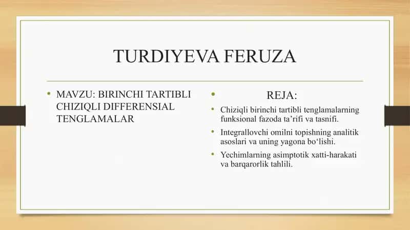 BIRINCHI TARTIBLI CHIZIQLI DIFFERENSIAL TENGLAMALAR 1