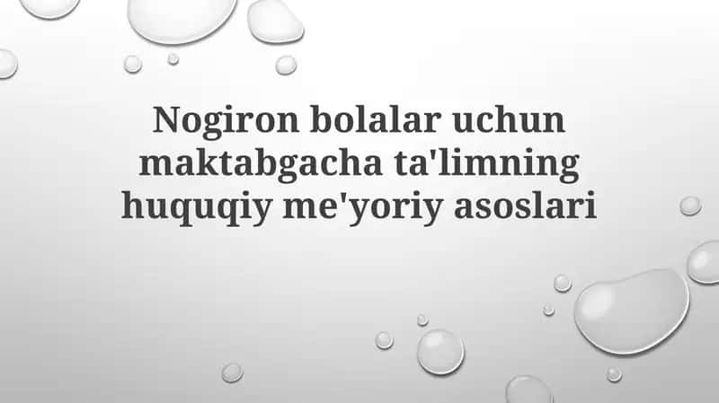 Huquqiy asoslar va nogiron bolalar uchun maktabgacha ta'limning huquqiy me'yoriy asoslari 1