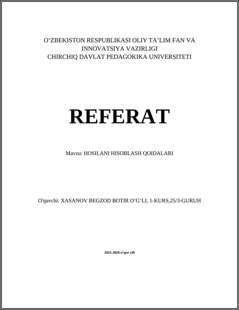 HOSILANI HISOBLASH QOIDALARI 1
