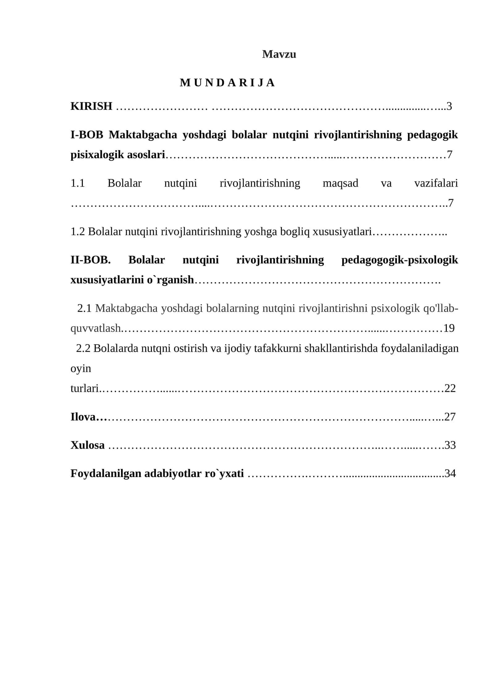 Bolalar nutqini rivojlantirishning pedagogik pisixalogik xususiyatlari kurs ishi 1