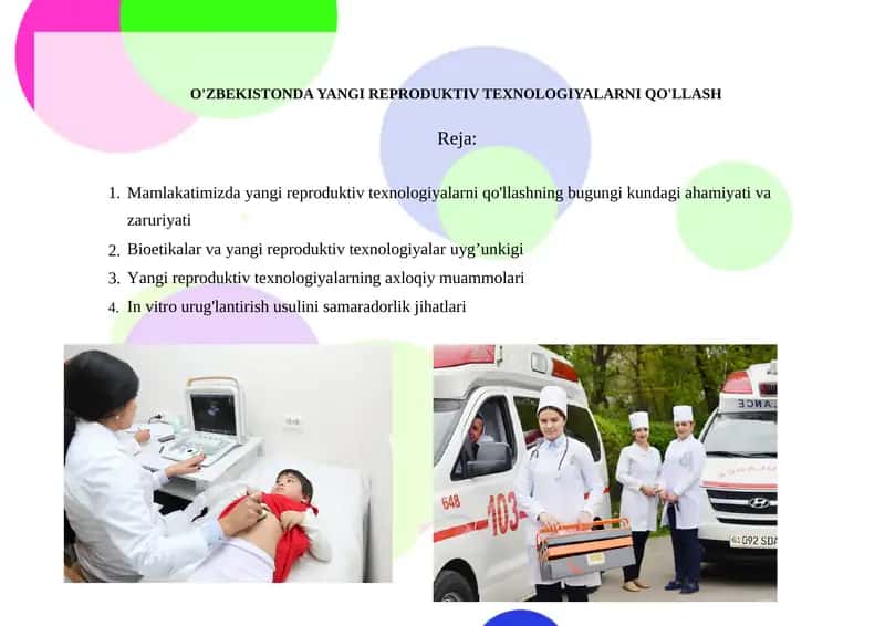 O'ZBEKISTONDA YANGI REPRODUKTIV TEXNOLOGIYALARNI QO'LLASH 1