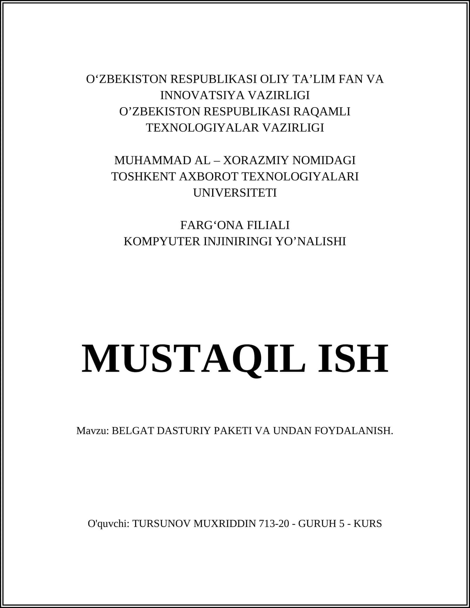 BELGAT DASTURIY PAKETI VA UNDAN FOYDALANISH 1