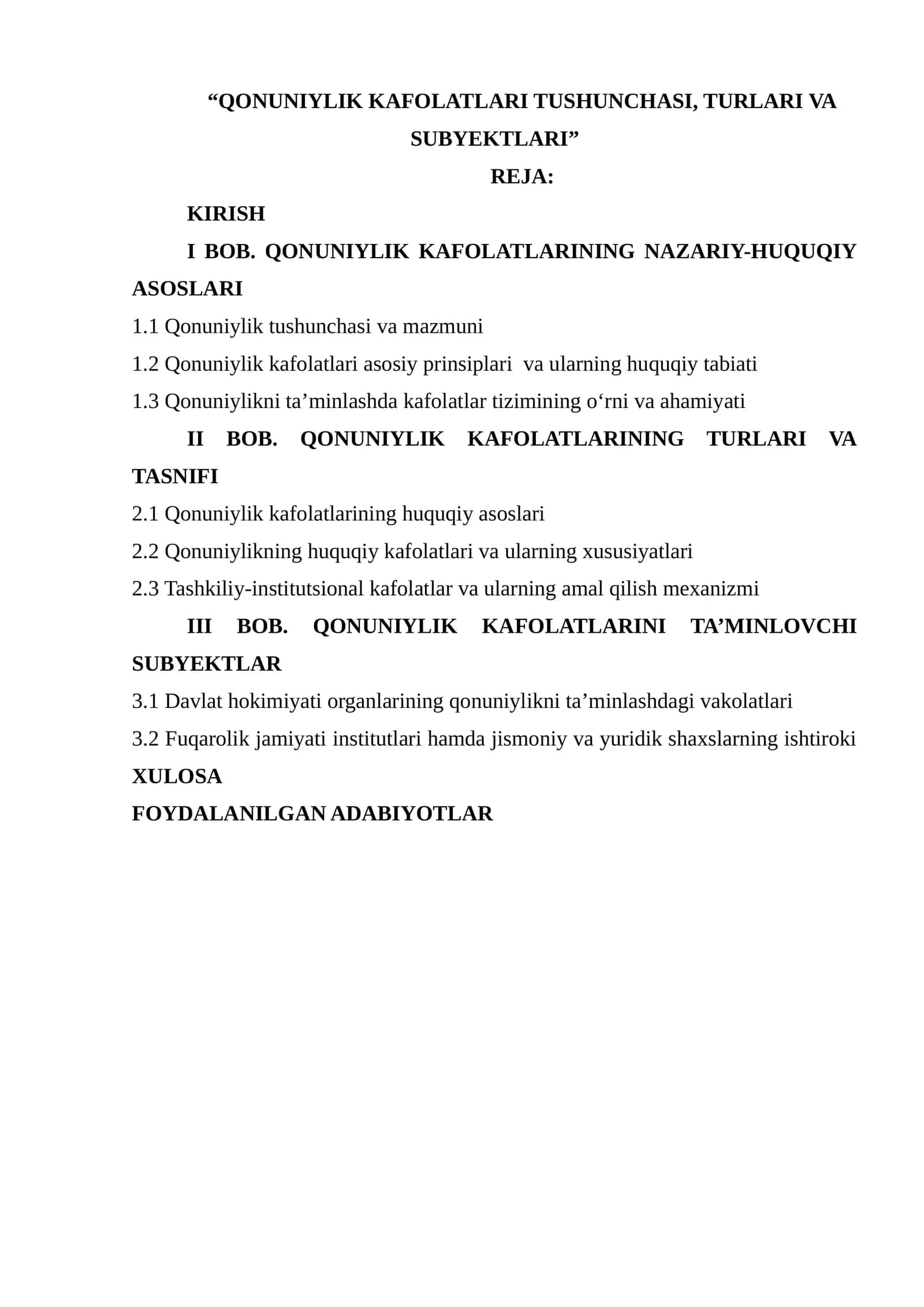 QONUNIYLIK KAFOLATLARI TUSHUNCHASI, TURLARI VA SUBYEKTLARI 1