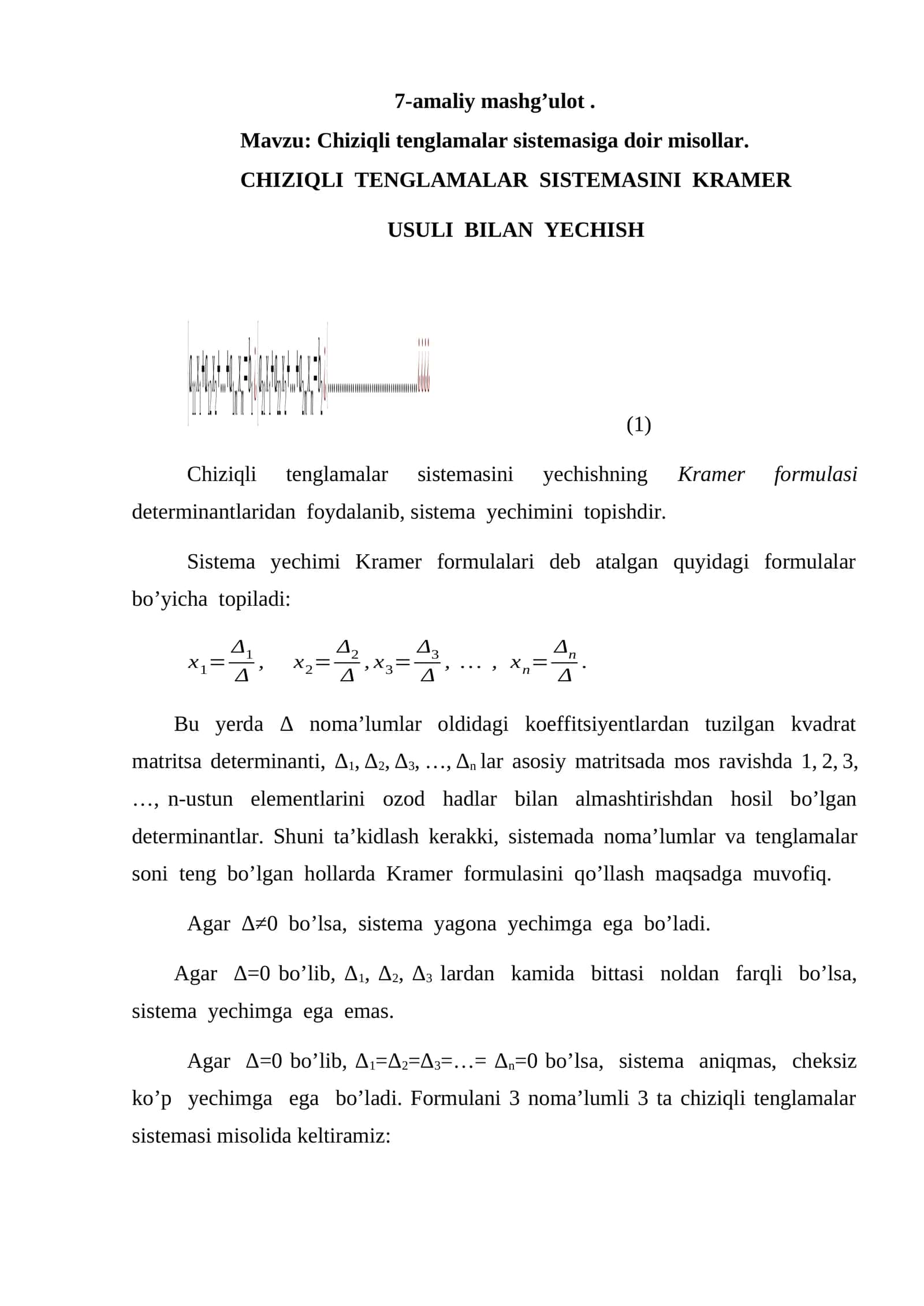 Chiziqli tenglamalar sistemasiga doir misollar 1