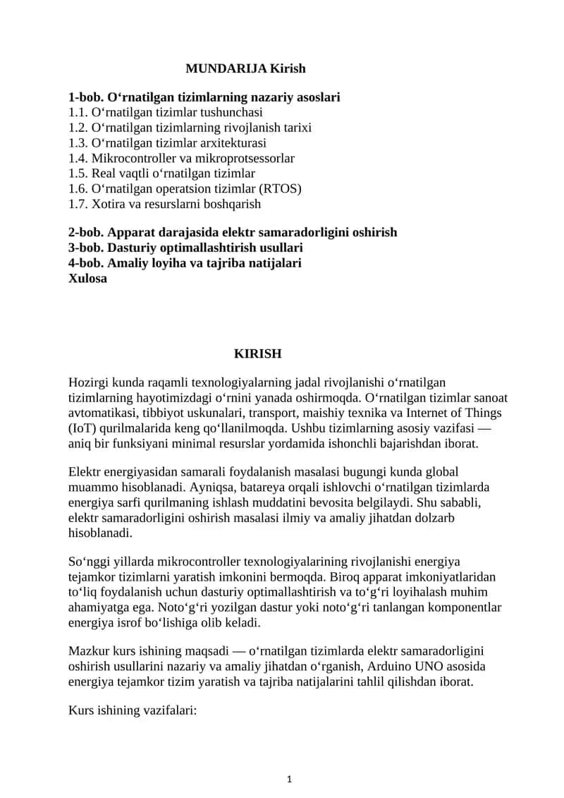 O‘rnatilgan operatsion tizimlar (RTOS) 1