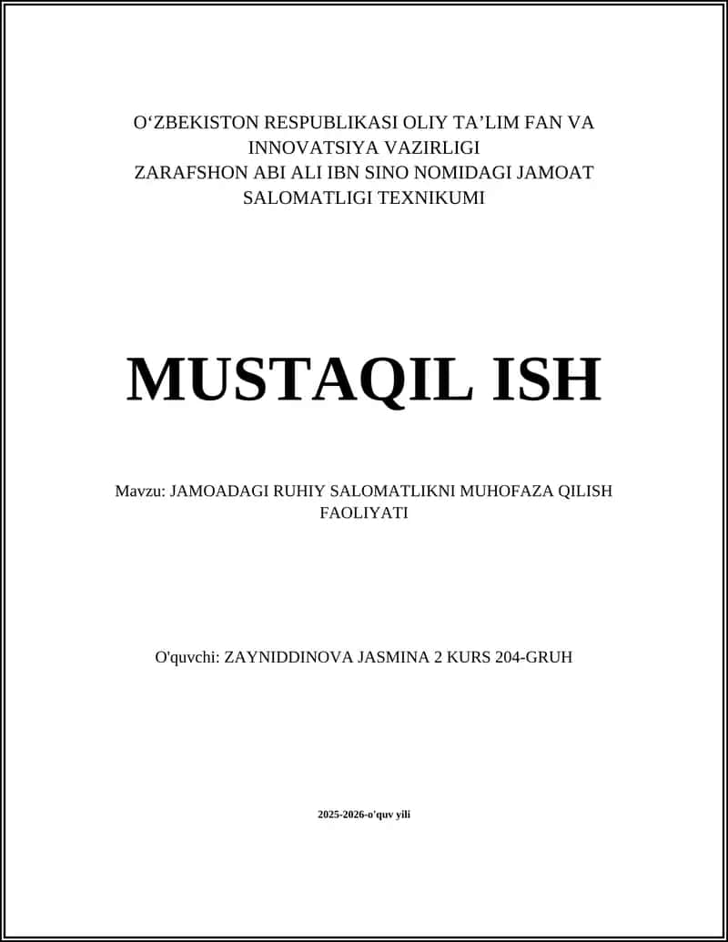 JAMOADAGI RUHIY SALOMATLIKNI MUHOFAZA QILISH FAOLIYATI 1